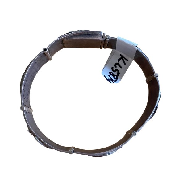 Vintage Mexican Sterling Silver & Gold Accented Panel Bracelet - Picture 8 of 16